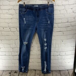Bamboo Jeggings Womens Sz L Blue Distressed Skinny Joggers